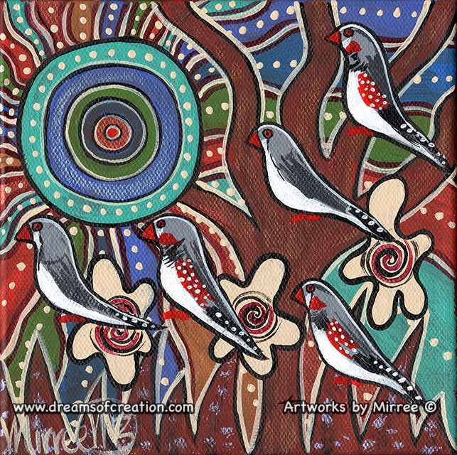 'Ancestral Zebra Finch Spirit Guide' Original Painting by Mirree Contemporary Dreamtime Animal Dreaming
