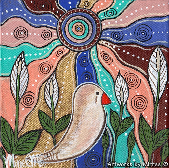 'Ancestral Zebra Finch Spirit Guide' Original Painting by Mirree Contemporary Dreamtime Animal Dreaming