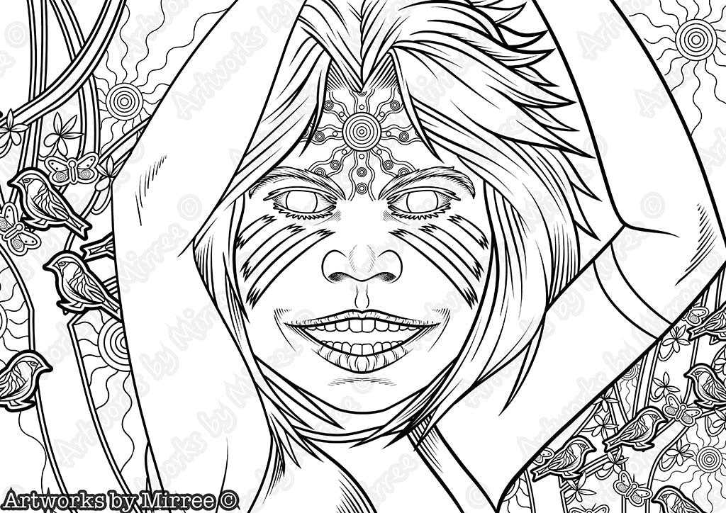 'Aboriginal and Torres Strait Islander Children's Day Colouring Single PDF Page' COLOURING PAGE by Mirree Contemporary Dreamtime Series