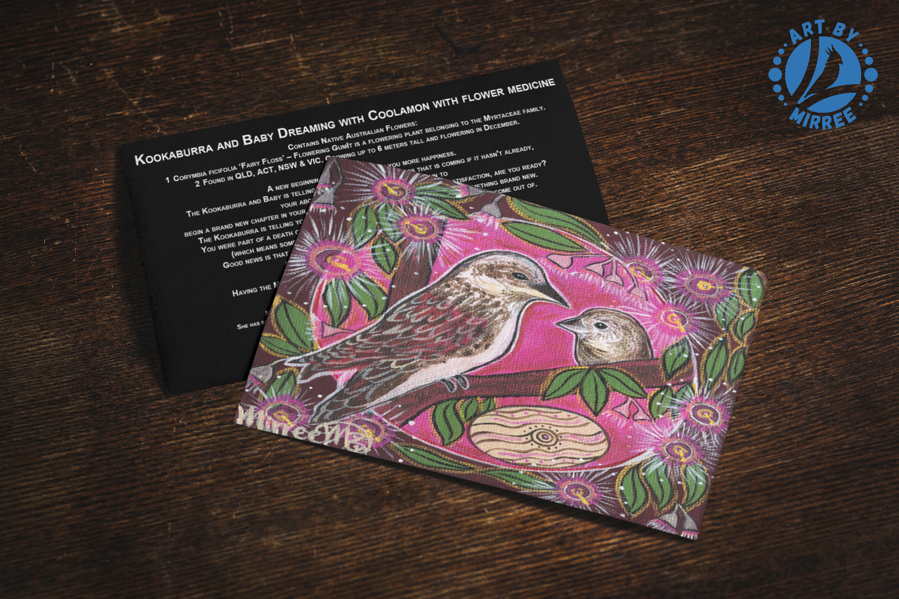 'Kookaburra and Baby' Aboriginal Art A6 Story PostCard Single by Mirree