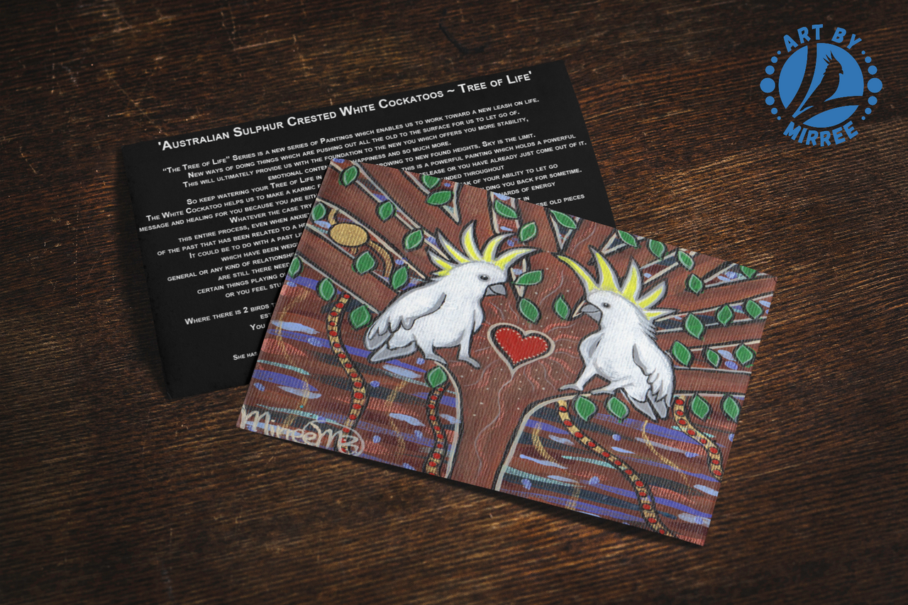 'White Cockatoo Tree of Life' Aboriginal Art A6 Story PostCard Single by Mirree