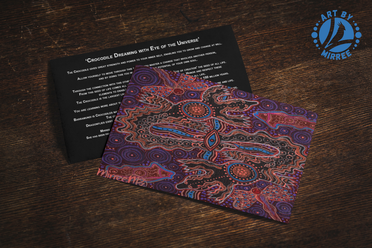 'Crocodile Eye of the Universe' Aboriginal Art A6 Story PostCard Single by Mirree