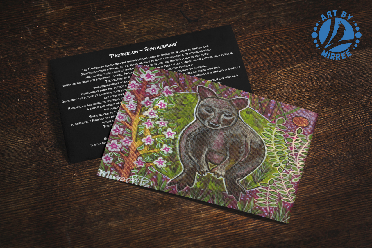 'Pademelon with Flower Medicine' Aboriginal Art A6 Story PostCard Single by Mirree