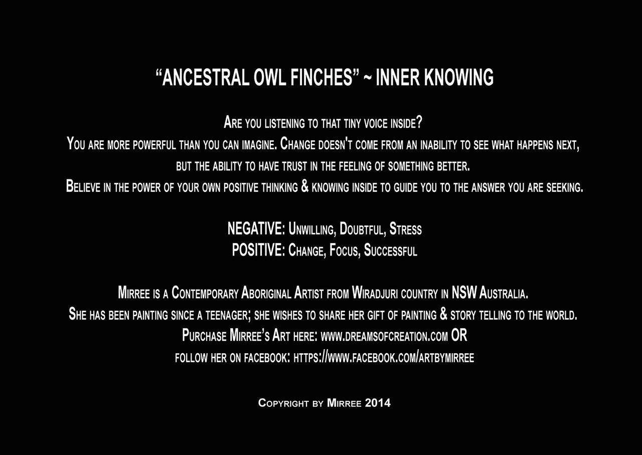 Original Luxury Ancestral Owl Finches Aboriginal Art Animal Dreaming Greeting Card Single by Mirree
