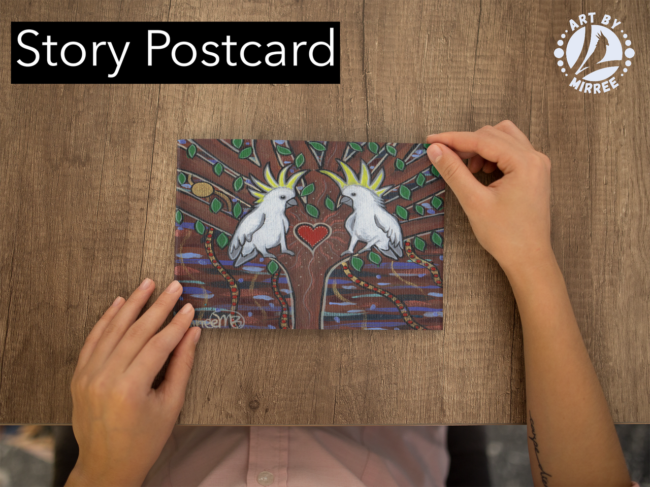 'White Cockatoo Tree of Life' Aboriginal Art A6 Story PostCard Single by Mirree