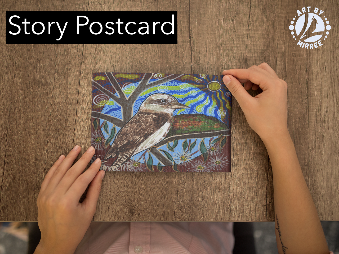 'Kookaburra with Flower Medicine' Aboriginal Art A6 Story PostCard Single by Mirree