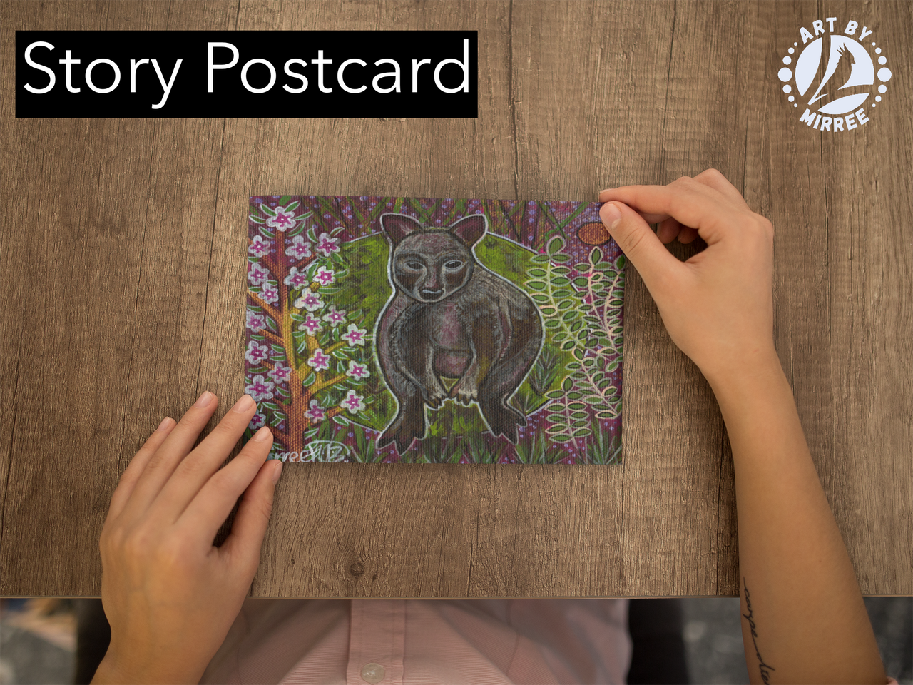 'Pademelon with Flower Medicine' Aboriginal Art A6 Story PostCard Single by Mirree