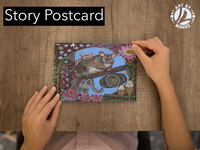 Thumbnail for 'Possum and Baby Dreaming with Coolamon and Flower Medicine' Aboriginal Art A6 Story PostCard Single by Mirree